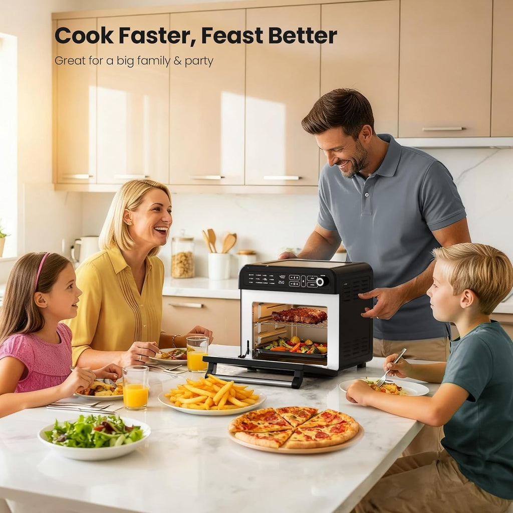 Kismile 18QT Air Fryer Toaster Oven Combo, 12-in-1 Countertop Convection Airfryer Oven, 70–450℉, Bake, Roast, Reheat & Broil, Fits 8–10″ Pizza, Includes Full Accessories, Stainless Steel (Black)