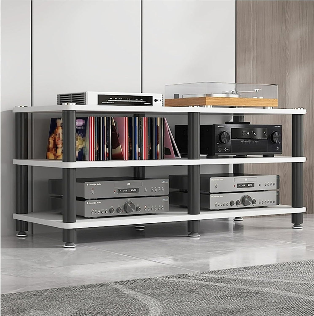 AV Media Stand, Audio Rack Corner Component Cabinet, Open Storage Shelf, Power Amplifier Shelf Equipment, TV Printer Storage Stand, for Home, Office(White,3 Tier 50CM/19.6in)