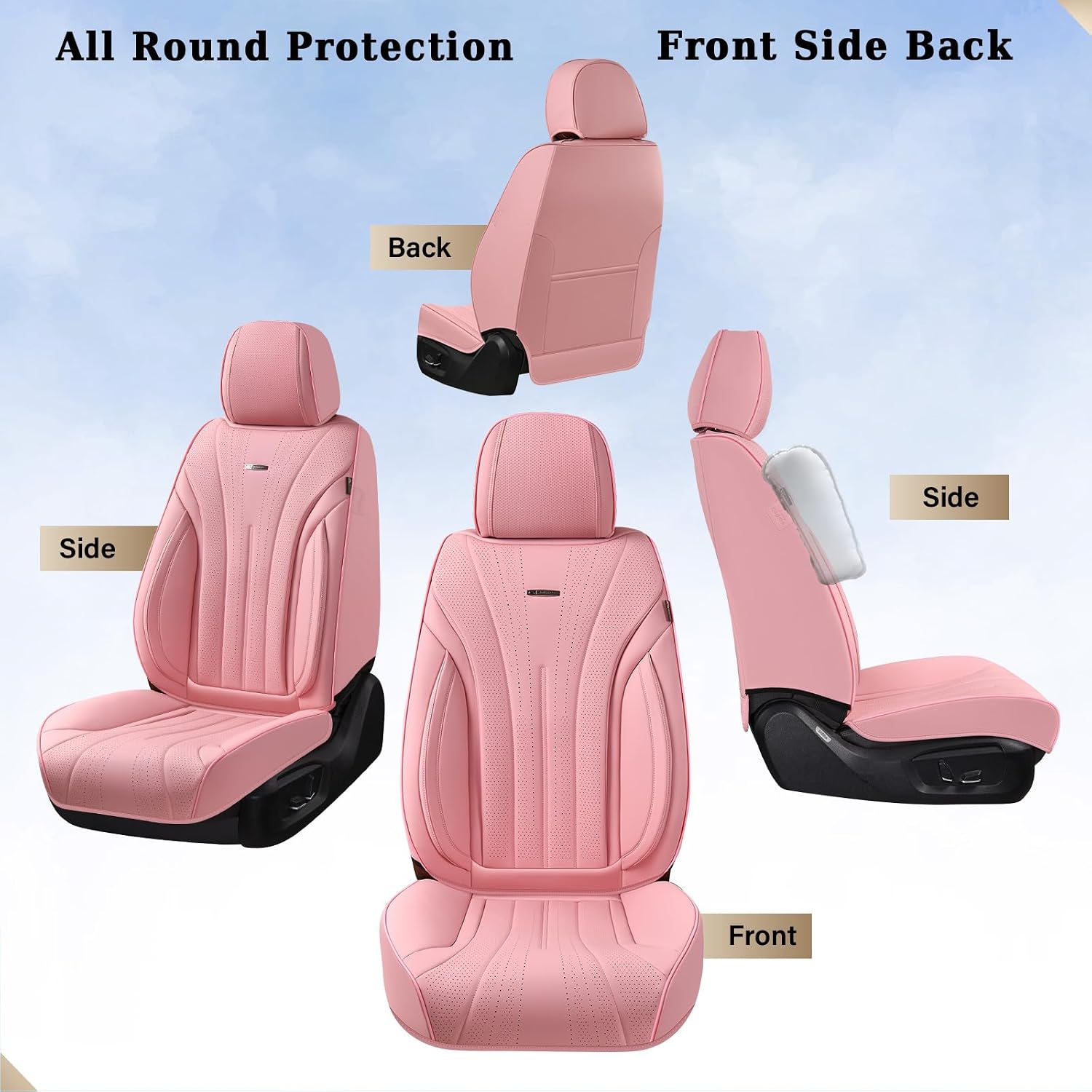 Coverado Pink Seat Covers for Cars, 2 Pack Leather Car Seat Covers, Luxury Waterproof Seat Covers, Front Car Seat Protectors, Driver Car Seat Cushions, Front Seat Covers Universal Fit for Most Cars