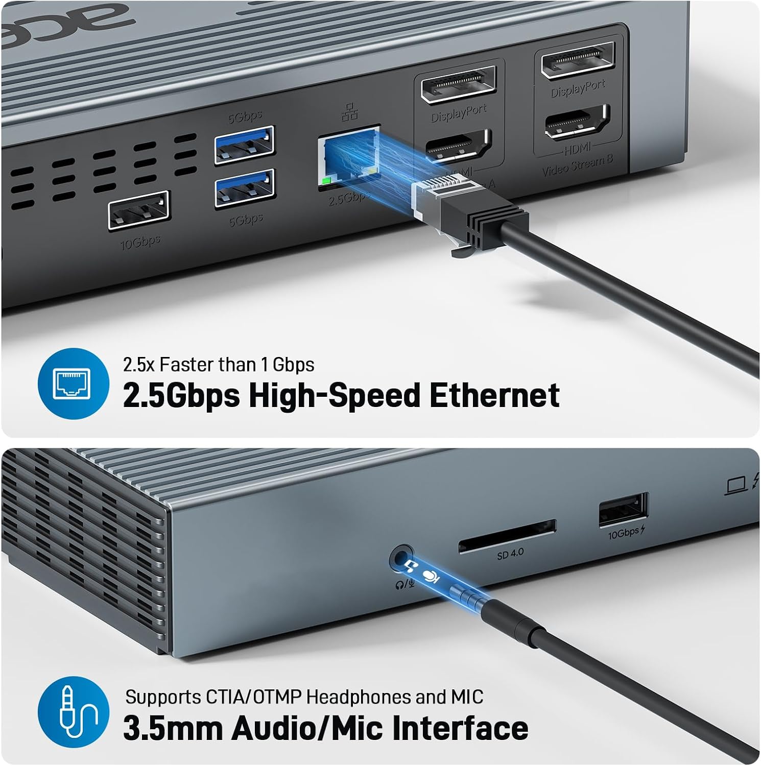 Acer Thunderbolt 4 Dock, 16 in 1 DisplayLink Docking Station 4 Monitor, 3×TB4+2×HDMI+2×DP, Up to 8K & 40Gbps, 160W Power, 2.5G Ethernet, SD4.0, USB C Dock for MacBook Pro/Max, Dell, Acer, HP etc
