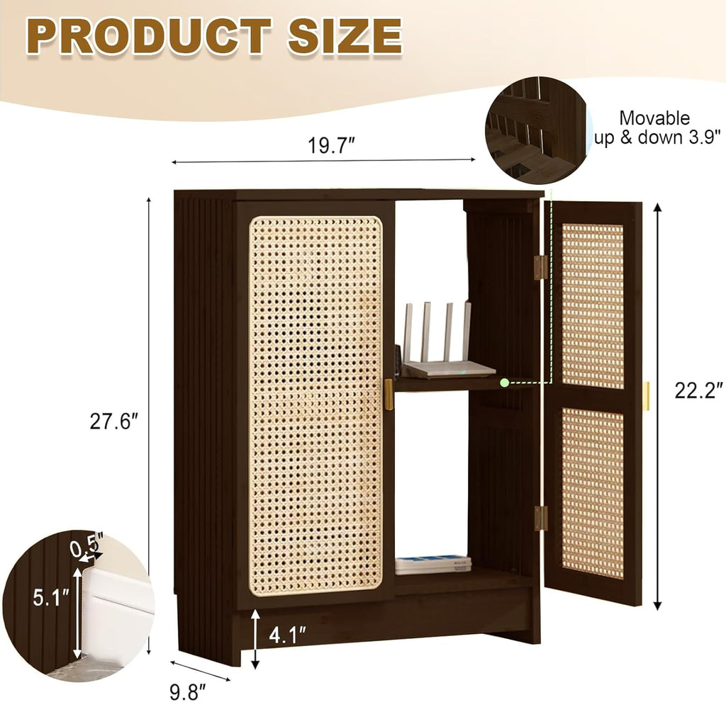 Jueraori WiFi Router Storage Cabinet, Bamboo Router Cabinet with Adjustable Shelves, Multimedia Audio Rack with Doors, 2 Layer Standing Cabinets for Home and Office