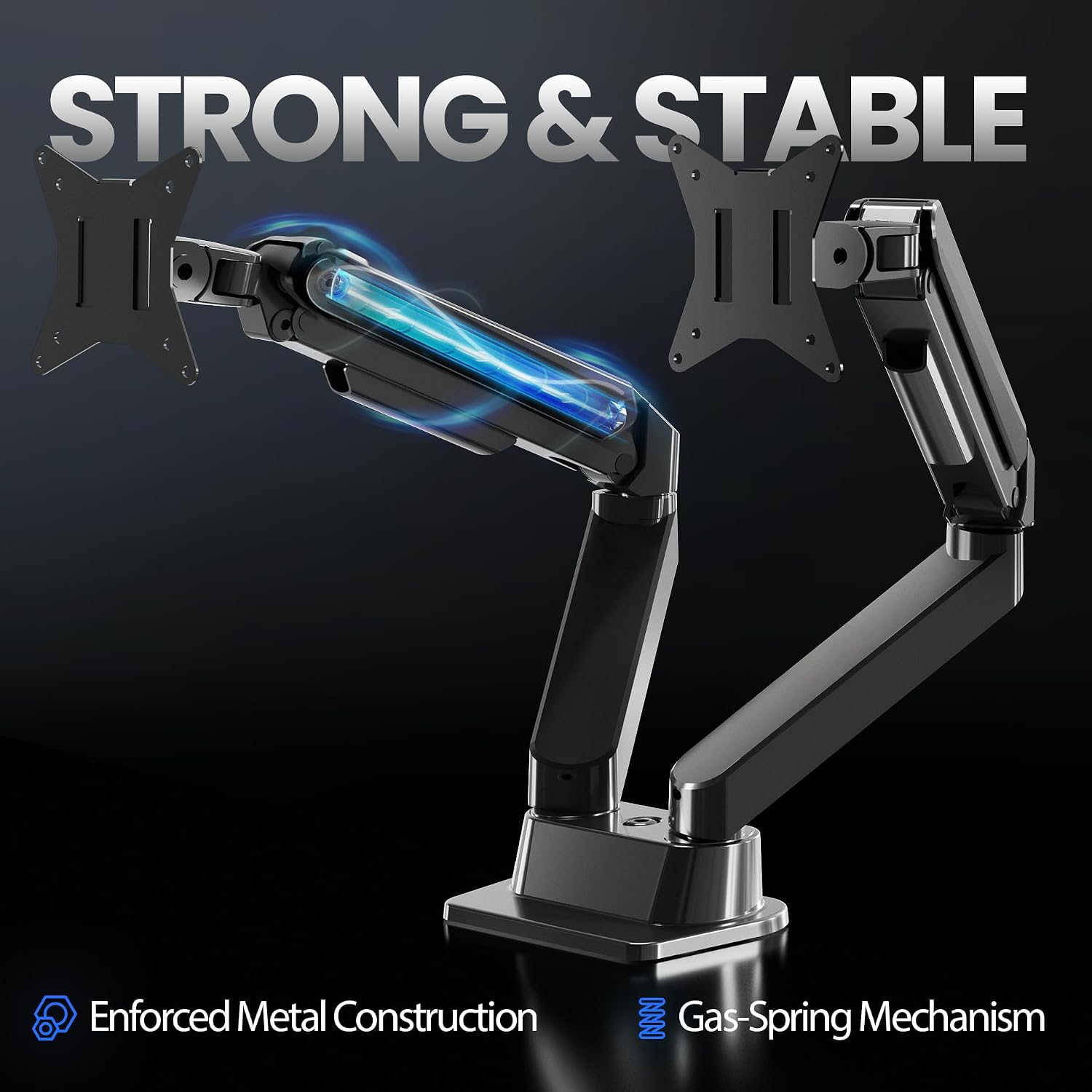 EVEO Premium Dual Monitor Mount 14'-32' Dual Monitor Arm VESA Bracket Adjustable Height Gas Spring Dual Monitor Stand, Screen Full Motion Dual Monitor Arm-Computer Monitor Stand for 2 Screens - Black