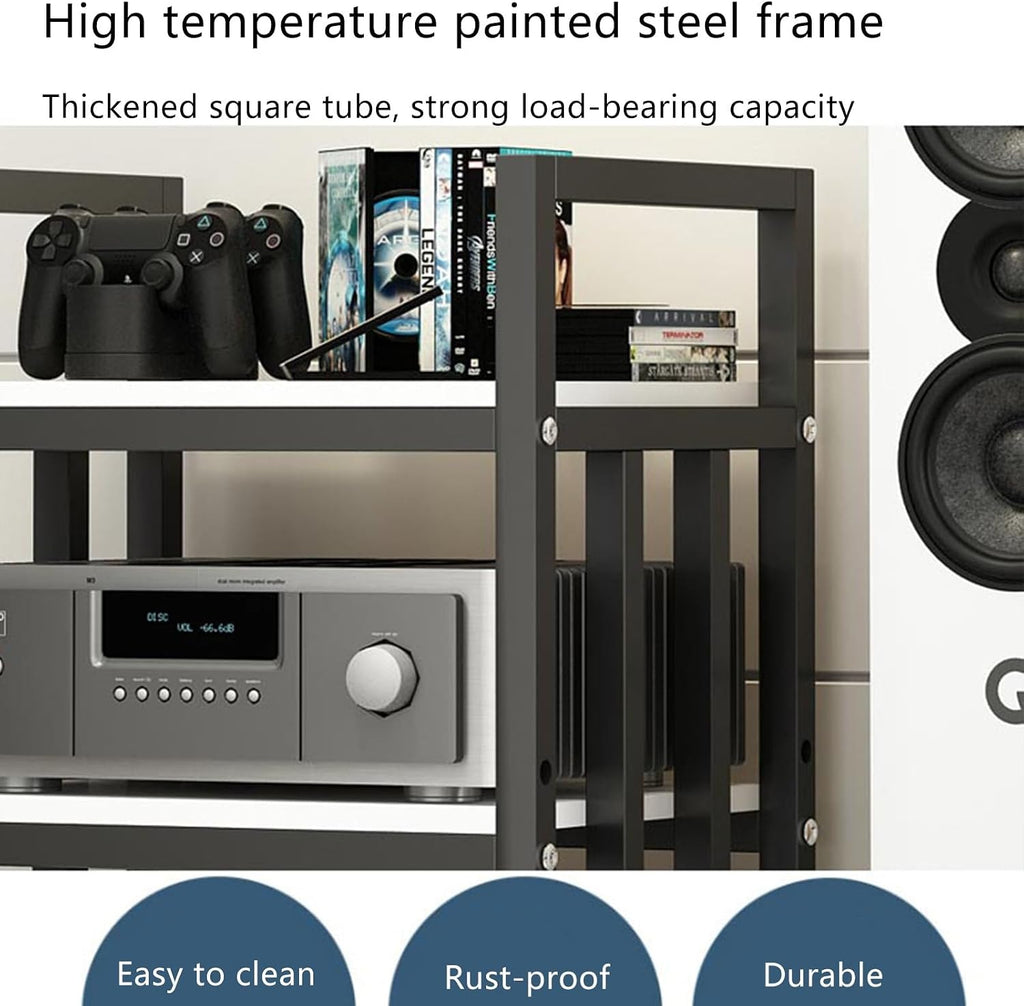 4-Tier Storage DVD CD Player Stand, Wooden AV Media Cabinet, Stereo Rack for Home/Office/Theater, Amplifier & Audio Video Component Storage Solution