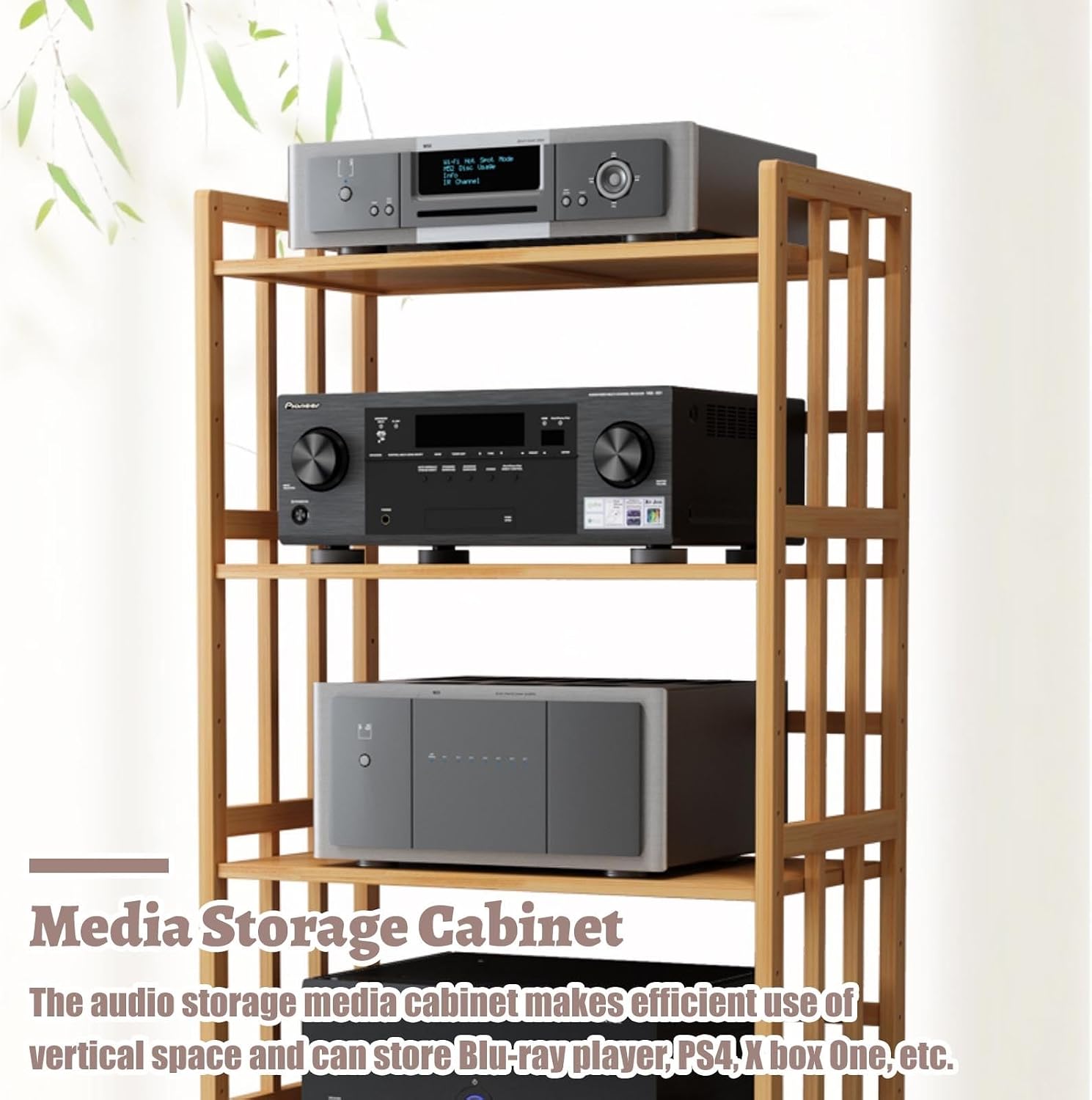 5-Tier Av Component Media Stand Stereo Cabinet Audio-Video Tower, Adjustable Audio Rack Equipment Open Shelf, Cd Players Console Organizer(Natural)