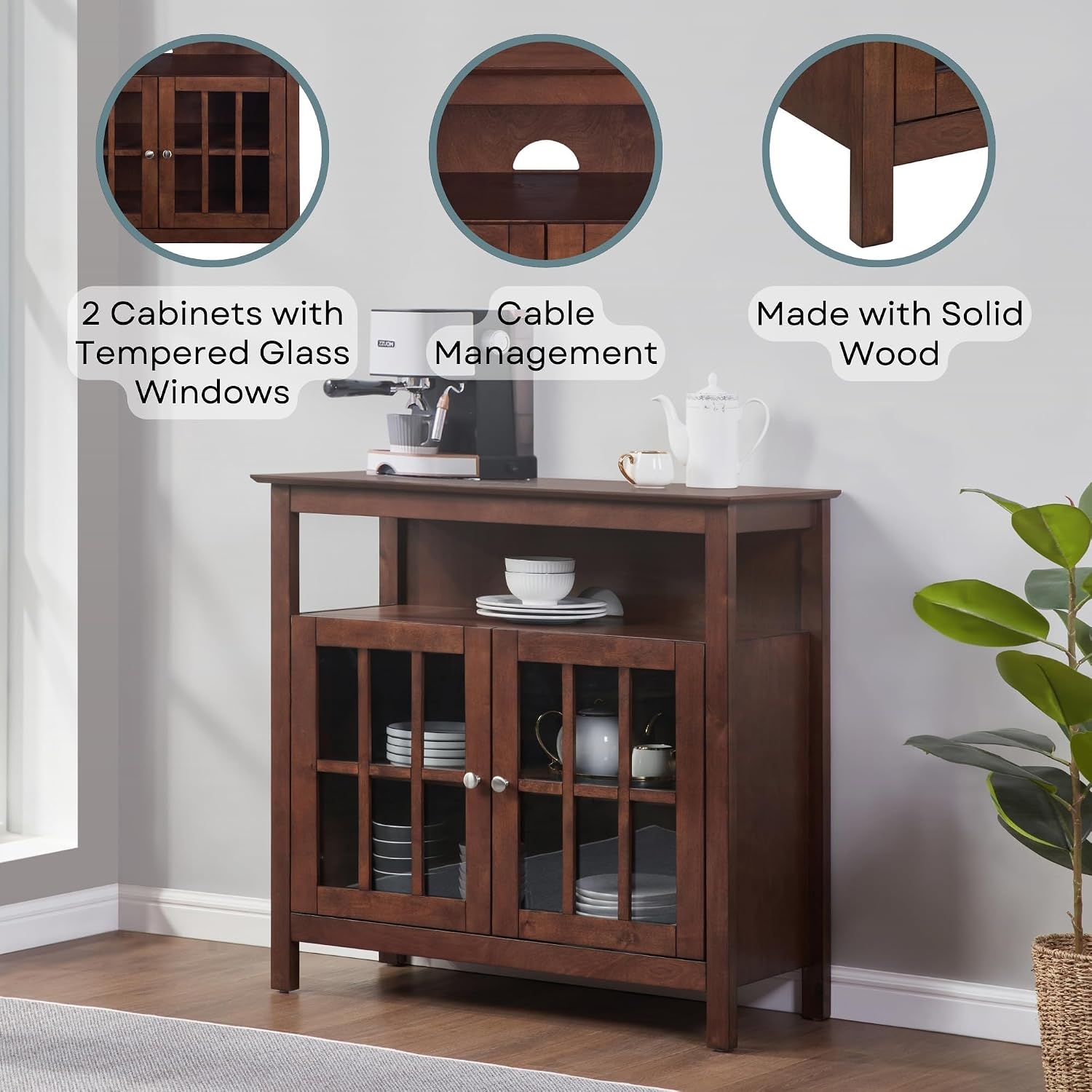 Convenience Concepts Big Sur Highboy TV Stand 36' - Modern Entertainment Center For TVs up to 40', Storage Cabinet for Dining, Living Room, & Entryway, Console Hall Table with Shelves, Espresso