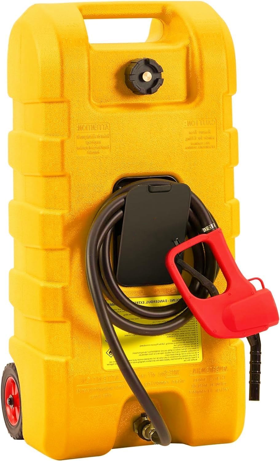15 Gallon Portable Gas Tank with Caster,LE Fluid Transfer Siphon Pump,Fuel Caddy With 10Ft Hose. Delivery Hose Diesel Fuel Gas Can for Cars, Lawn Mowers, Boats Red/Gray/Yellow, Portable Diesel Can