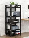 Heavy-Duty 5-Tier Audio Equipment Stand with Wheels, Mobile Media Storage Shelf for Home Theater Organization, Black, Durable and Stylish Design