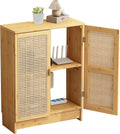 Jueraori WiFi Router Storage Cabinet with Adjustable Shelves, 2-Tier Bamboo Rattan Standing Modem Organizer Box for Home & Office, No Back Panel, 27.6' x 19.7' x 9.8'