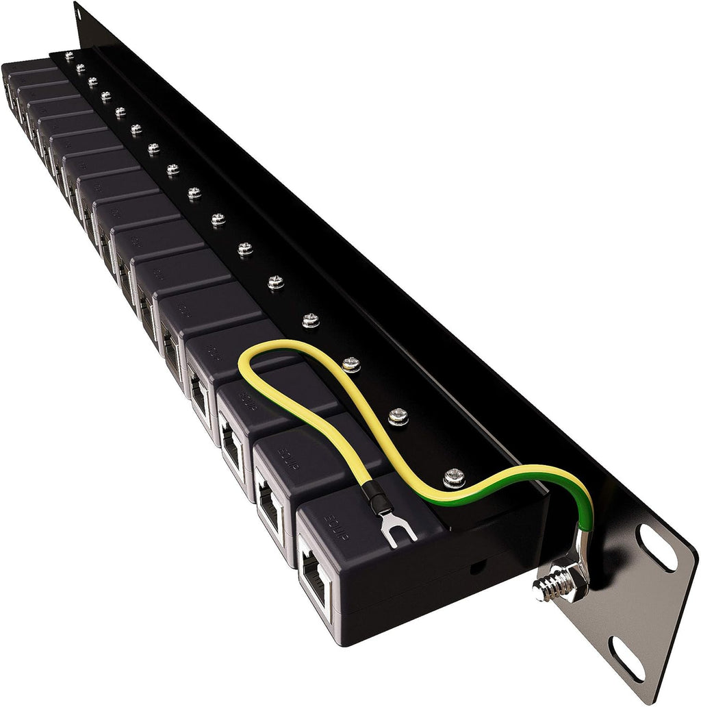19' Rack Mount (16 Port) Ethernet Surge Protector PoE+ Gigabit (Server Rackmount 1U)