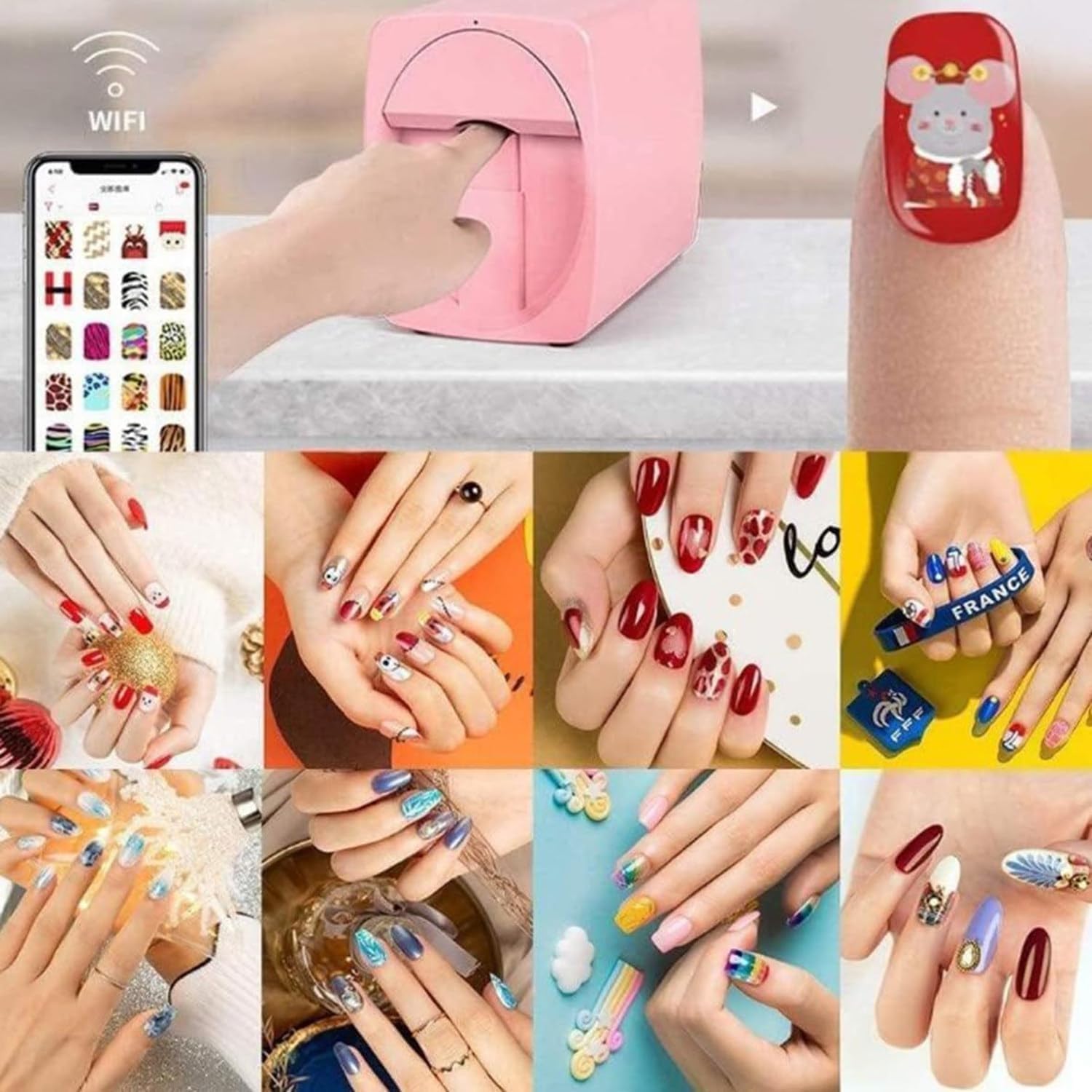 Nail Art Printer, 3D Smart Automatic Nail Printer Machine, Support WiFi/DIY/USB, Multifunction Portable Mobile Nail Painting Machine for Kid/Nail Studio/Manicurist/Nail Lovers