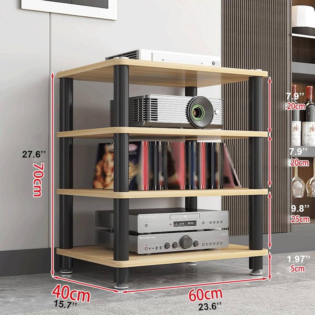 Audio Rack Wooden Stereo Rack Audio Equipment Rack Audio Open Rack Cabinet HiFi Rack Audio-Video Shelving Shock-Absorbing Feet(Nero,4 Tier)