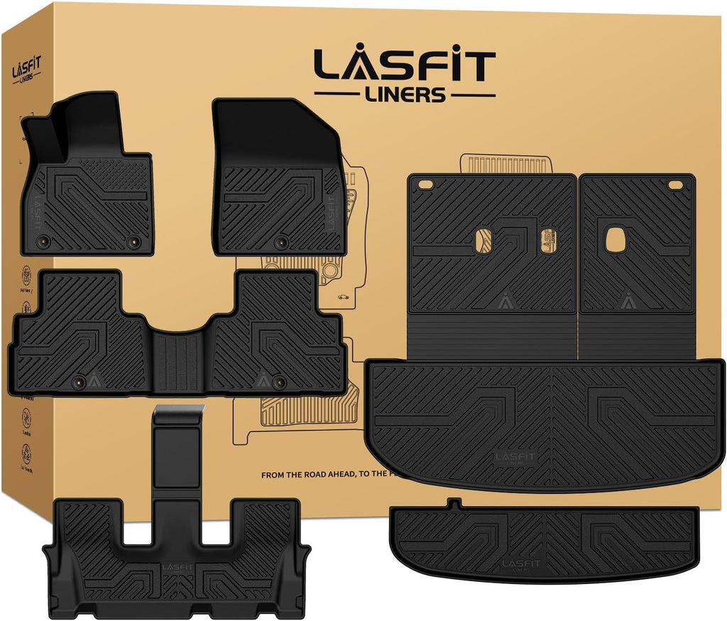 LASFIT Floor Mats & Backrest Mats & Cargo Mats for Hyundai Palisade 7/8 Seats 2025 2024 2023 2022 2021 2020, All Weather TPE Custom Fit Floor Liners for Palisade Full Set Car Mats Accessoires, Black