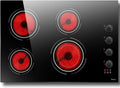 30 Inch Electric Cooktop 4 Burner - Built-in(29.13'x19.3') Ceramic Stove 6700W, 30' Radiant Electric Cooktop with Timer, Safety Lock, Pause, Dual Ring, 220V - 240V Hard Wired (Black Knob)