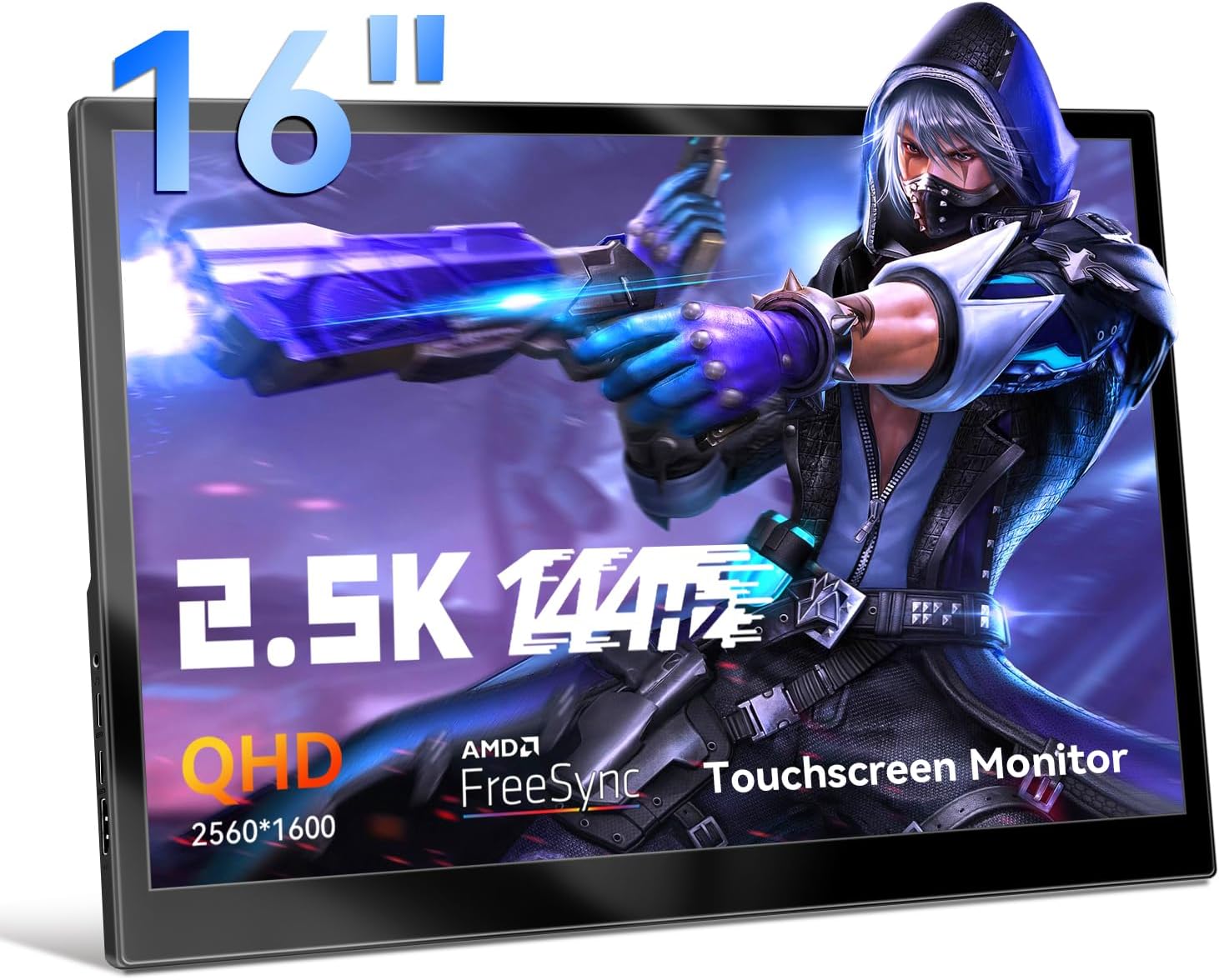 Touchscreen Portable Gaming Monitor 16 Inch QHD 2.5K(2560x1600) Monitor 144Hz(USB C Port) IPS Display, Gaming Monitor for PC Laptop Ras Pi PS4 PS5, with HDMI USB C Built-in Speakers