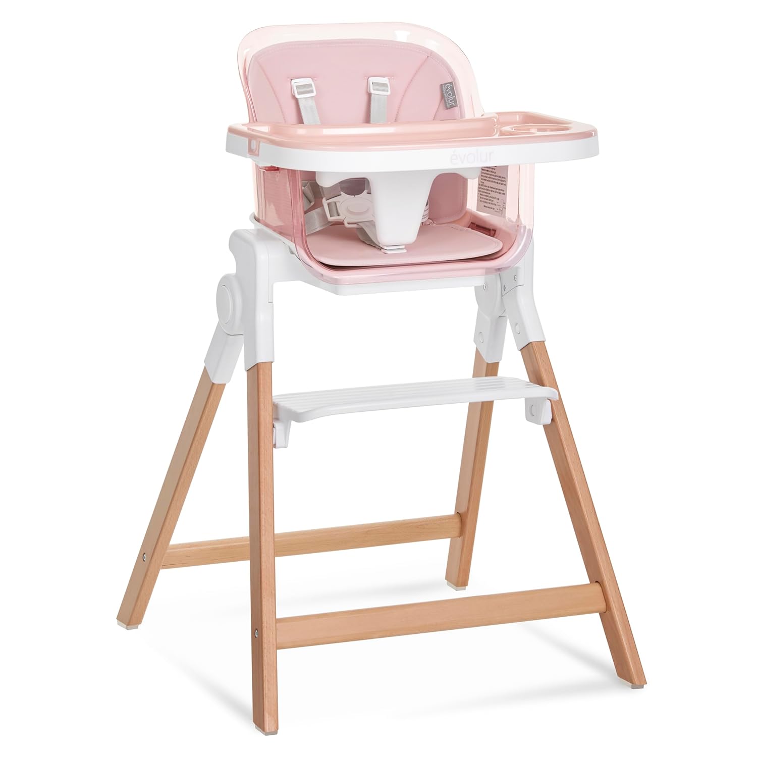 Evolur Tiny Throne 3-in-1 Convertible High Chair, Removable & Dishwasher Safe Tray, Converts to Booster Seat & Adult Stool, Easy-to-Clean Feeding Solution – Grapefruit Pink