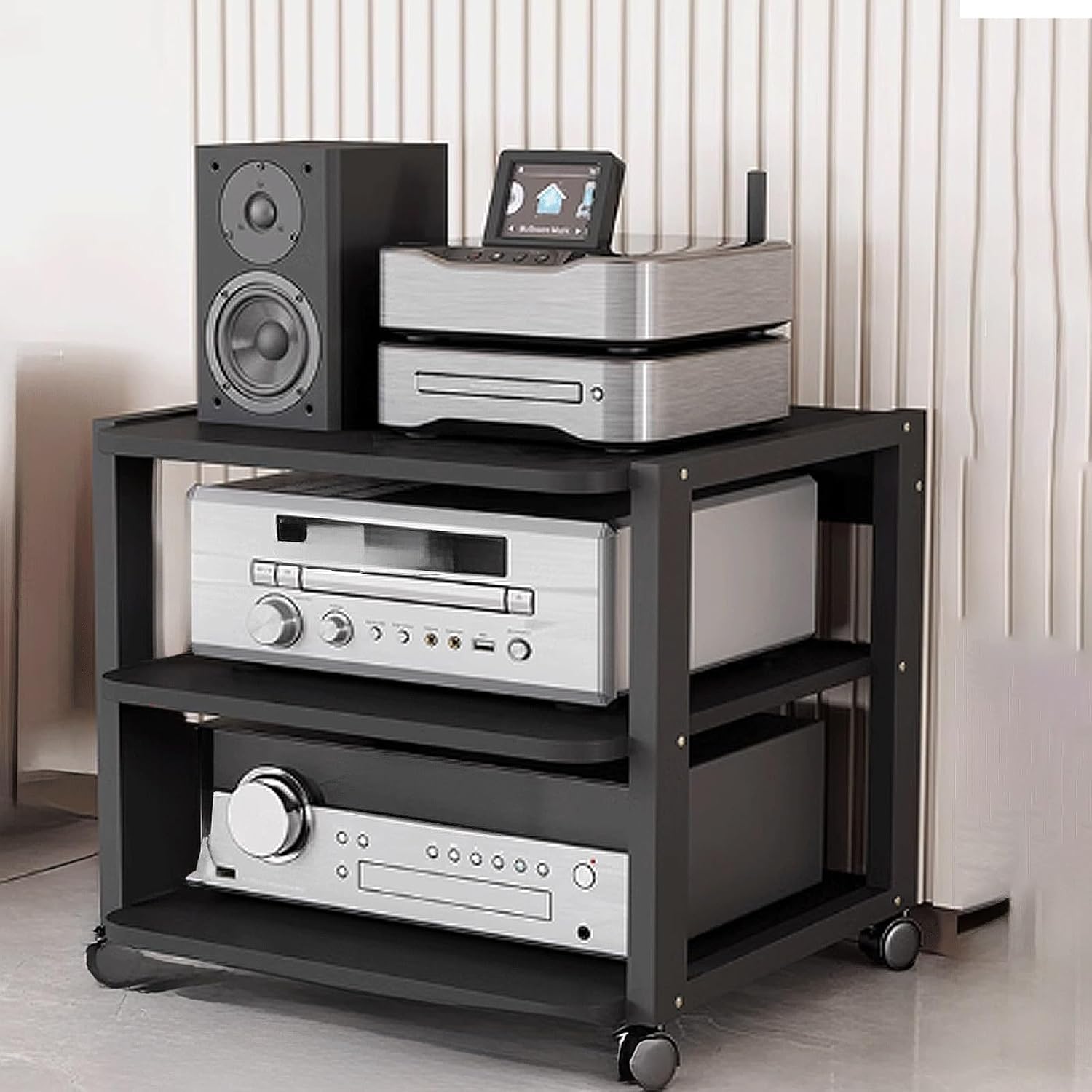 Audio Storage Rack, Audio Rack Stand, Audio Rack Tower, Media Stand Heavy Duty for Audio Equipments 50 * 45 * 58.5Cm 3 Colors,Black+Black50*45 * 58.5Cm