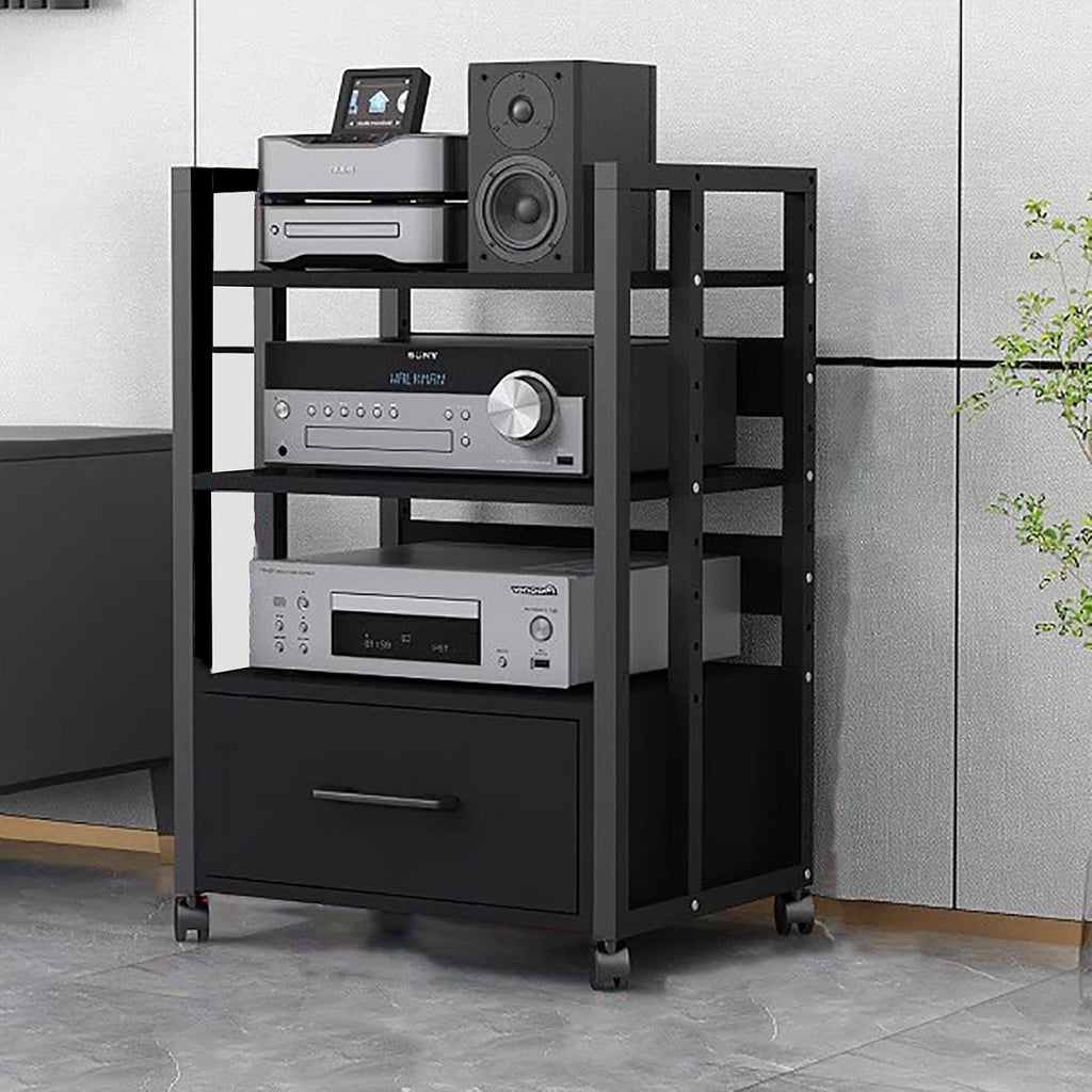 Record Player Audio Cabinet with Drawers & Sliding Wheel, Audio Rack Shelf Organizer for Onkyo Receiver, Equipment Console, Av Component Stand(B,Medium)