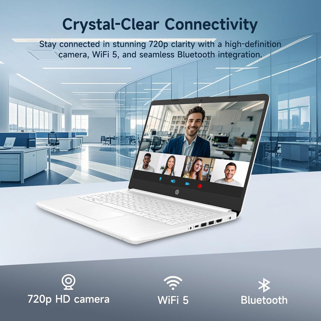 HP 14 Premium HD Portable Laptop Computer Students Business, Quad-Core Intel Celeron Processor, 16GB RAM, 320GB Storage(64GB eMMC+256GB Ghost Manta SD Card), 1 Year Office 365, HDMI, Win 11