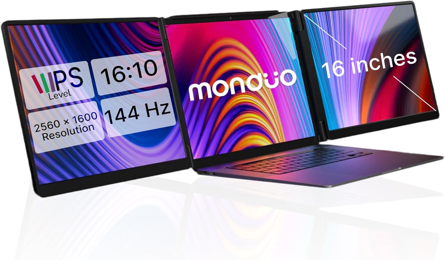 16' Pro Triple Laptop Screen Extender, Dual 16' 2k Portable Monitors, 144Hz, 100% DCI-P3, Compatible with 16' MacBook Pro M1, M2, M3, M4 & Windows Laptops, for Gaming, Creators, & Professional