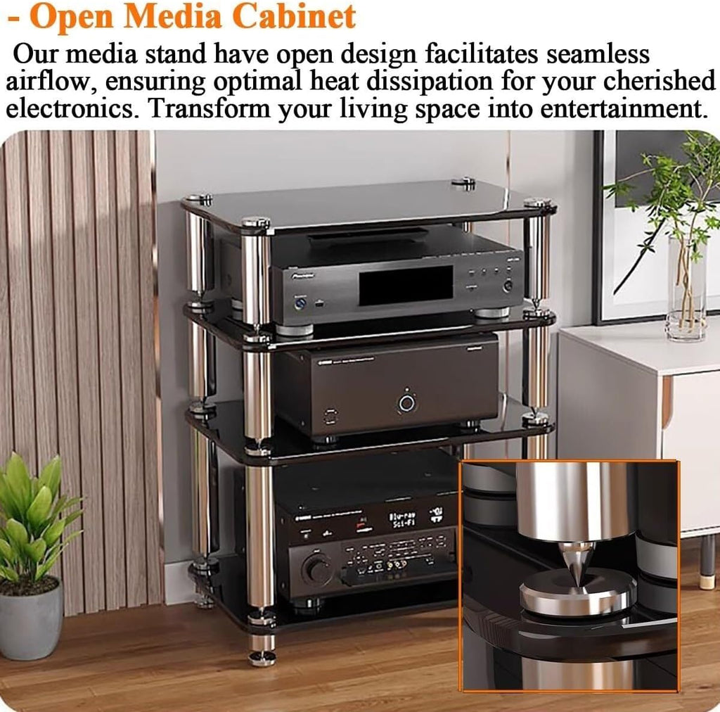 4 Tier Heavy Duty Audio Video Equipment Rack, Stereo Receiver Storage Unit for Home Office
