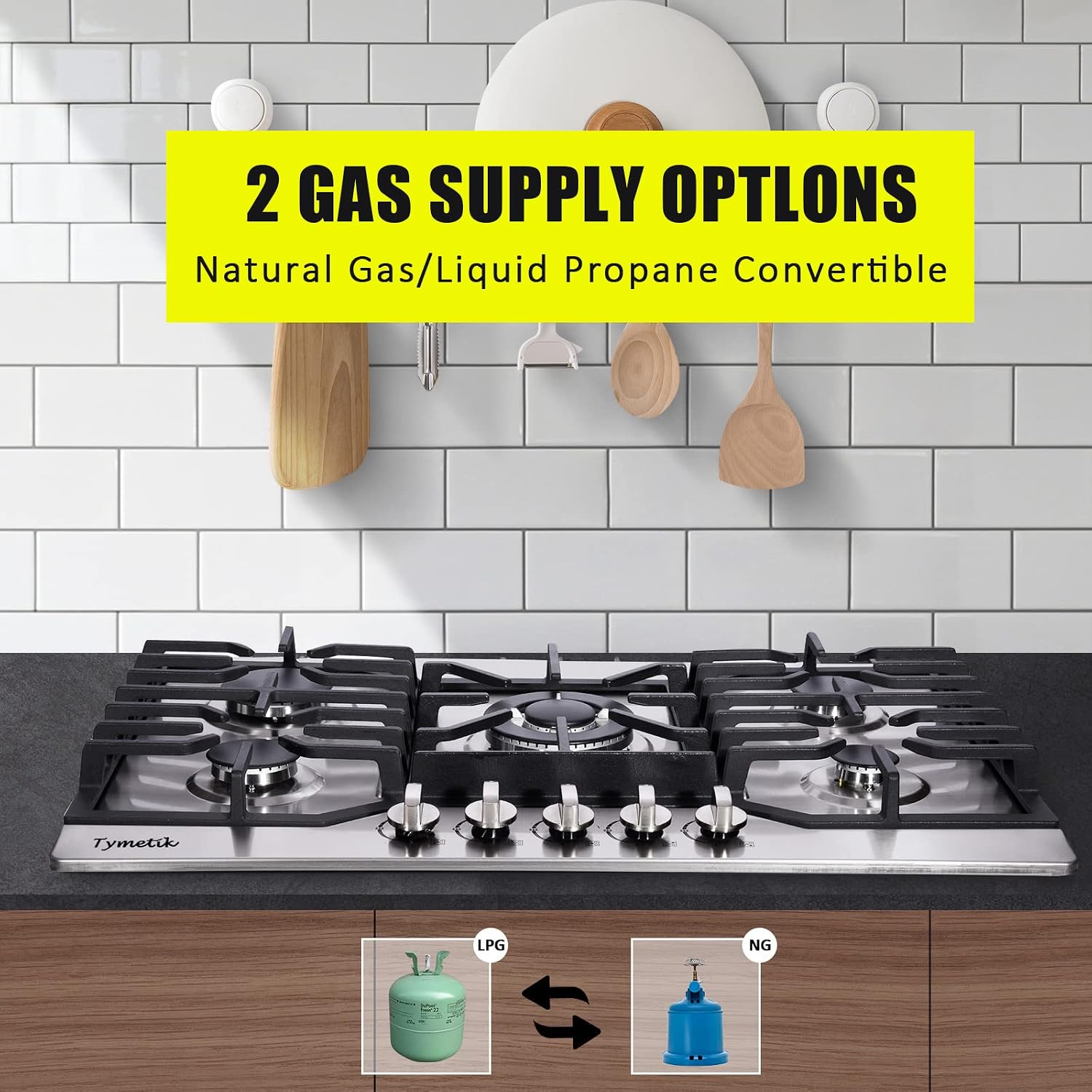 Gas Cooktop 30 Inch, 5 High Efficiency Burners Gas Stovetop Stainless Steel Built-in Gas Stove Top Propane/Natural Gas Convertible Gas Hob