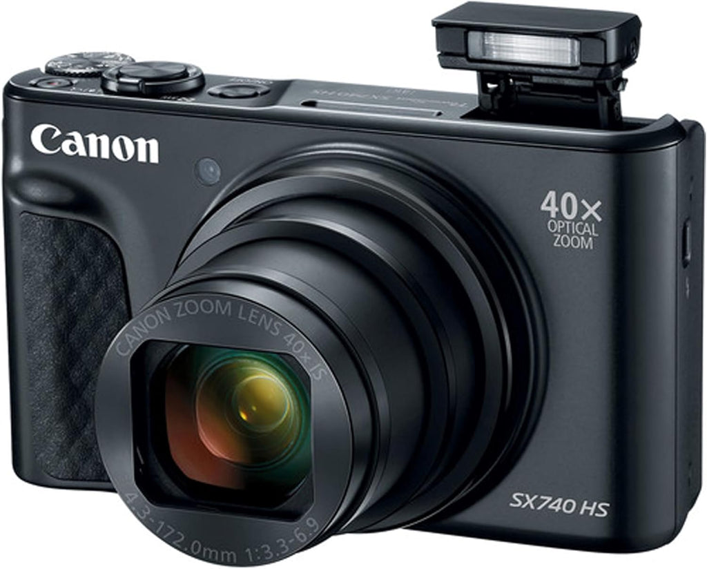 Canon Powershot SX740 HS Digital Camera (Black) + 64GB Memory + Stabilizing Grip + Software Pack +More (Value Bundle) (Renewed)