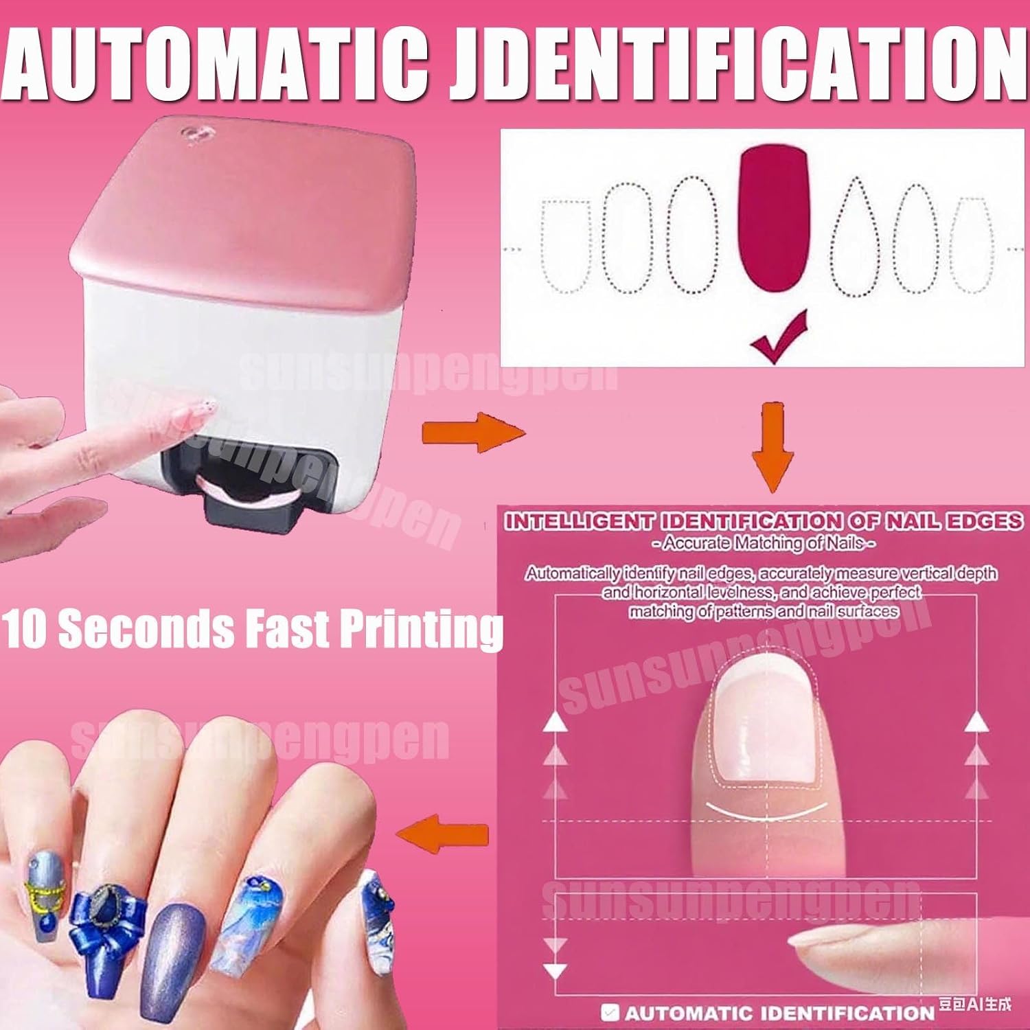 Nail Printer Nail Art Machine,Impresora De UñAs Profesional,Digital Nail Art Printer Machine,DIY Nail Printer Control Through Mobile App for Home Salon,Cute Girls Women Gift Machine+InkCartridge