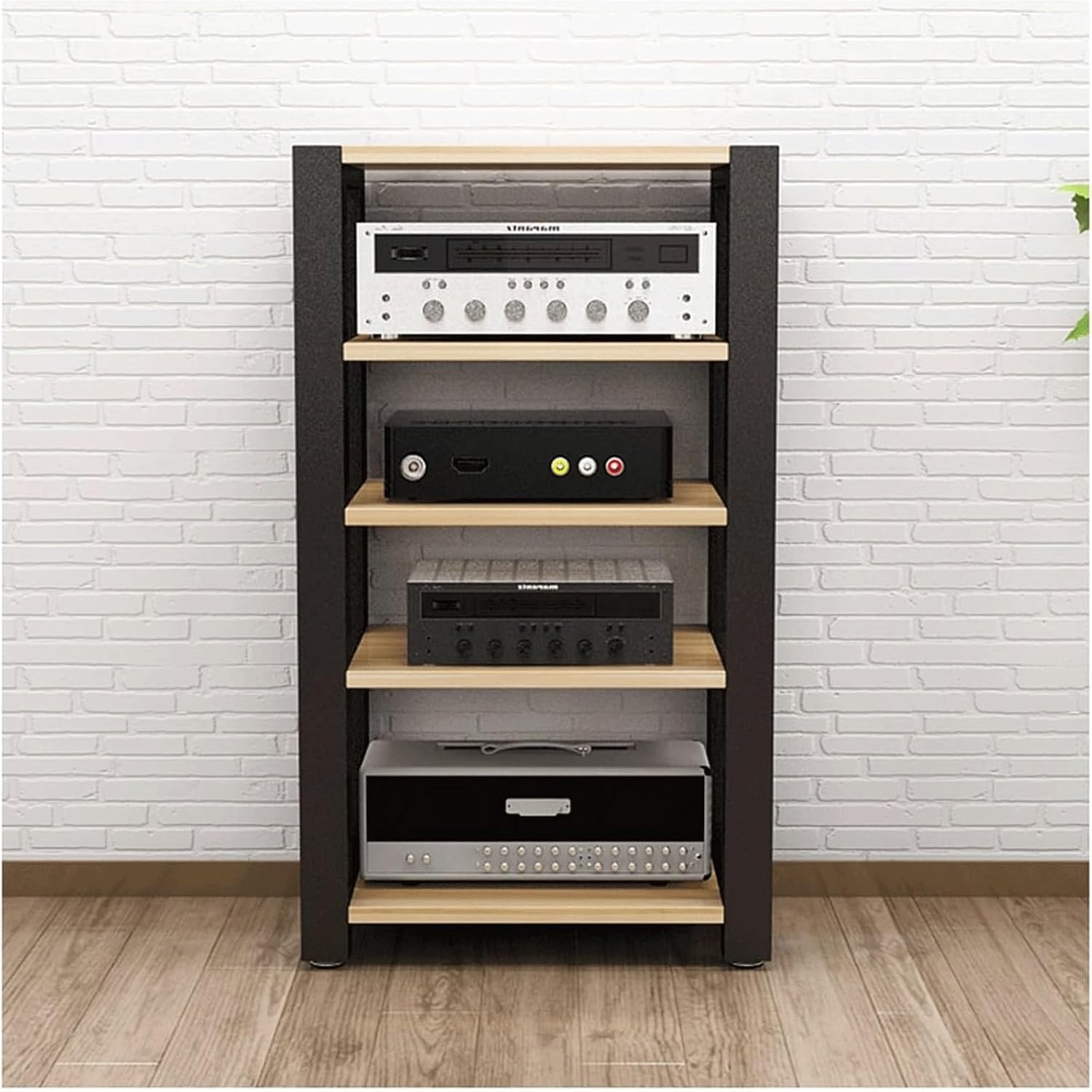 Audio Rack 2/3/4/5 Tier Stereo Rack Audio Equipment Rack Audio Open Rack Cabinet HiFi Rack Adjustable Audio-Video Shelving Durable(Natural,5 Tier)