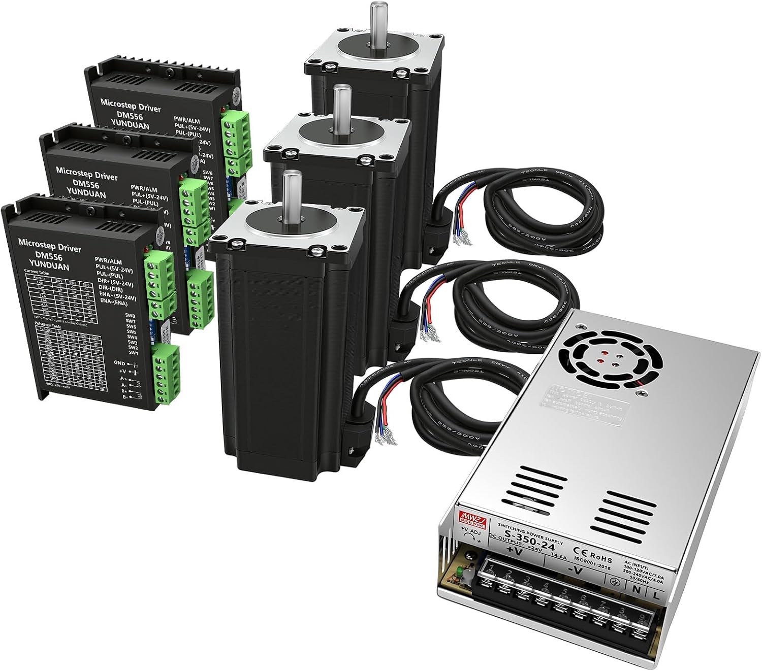 5 Axis CNC Controller Kit Nema 23 57mm Stepper Motor 3Nm 425 oz.in 2-Phase 3A DM556 Step Motors Driver,2 PCS 350W Power Supply, Mach3 Control Card for CNC Router Milling Engraving Machine