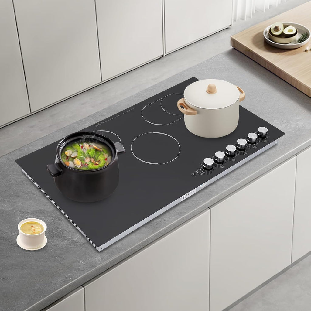 110V 4000W Electric Ceramic Cooktop,5 Burners Built-in Stovetop with Knob Control,Safety Lock,0-90' Timer, 5 Gears Firepower, 35.4in Countertop Electric Hot Plate without Plug