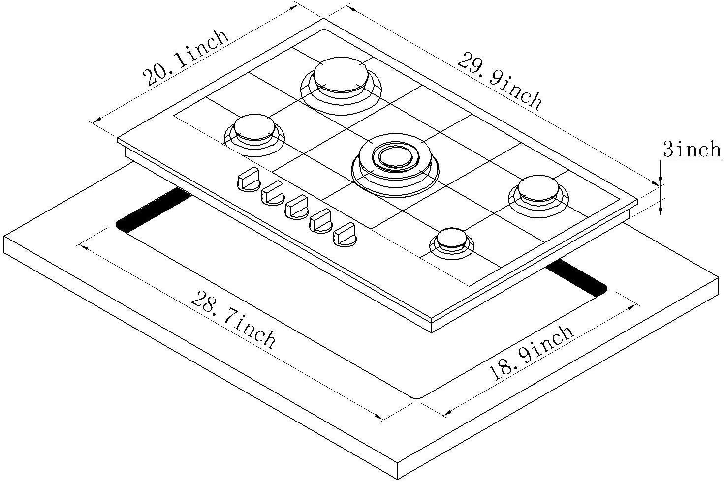 30 Inch Gas Cooktop LPG/NG Convertible Gas Burner Stainless Steel Gas Hob Built-In Gas Cooktop DM527-SA03Z Gas Stovetop