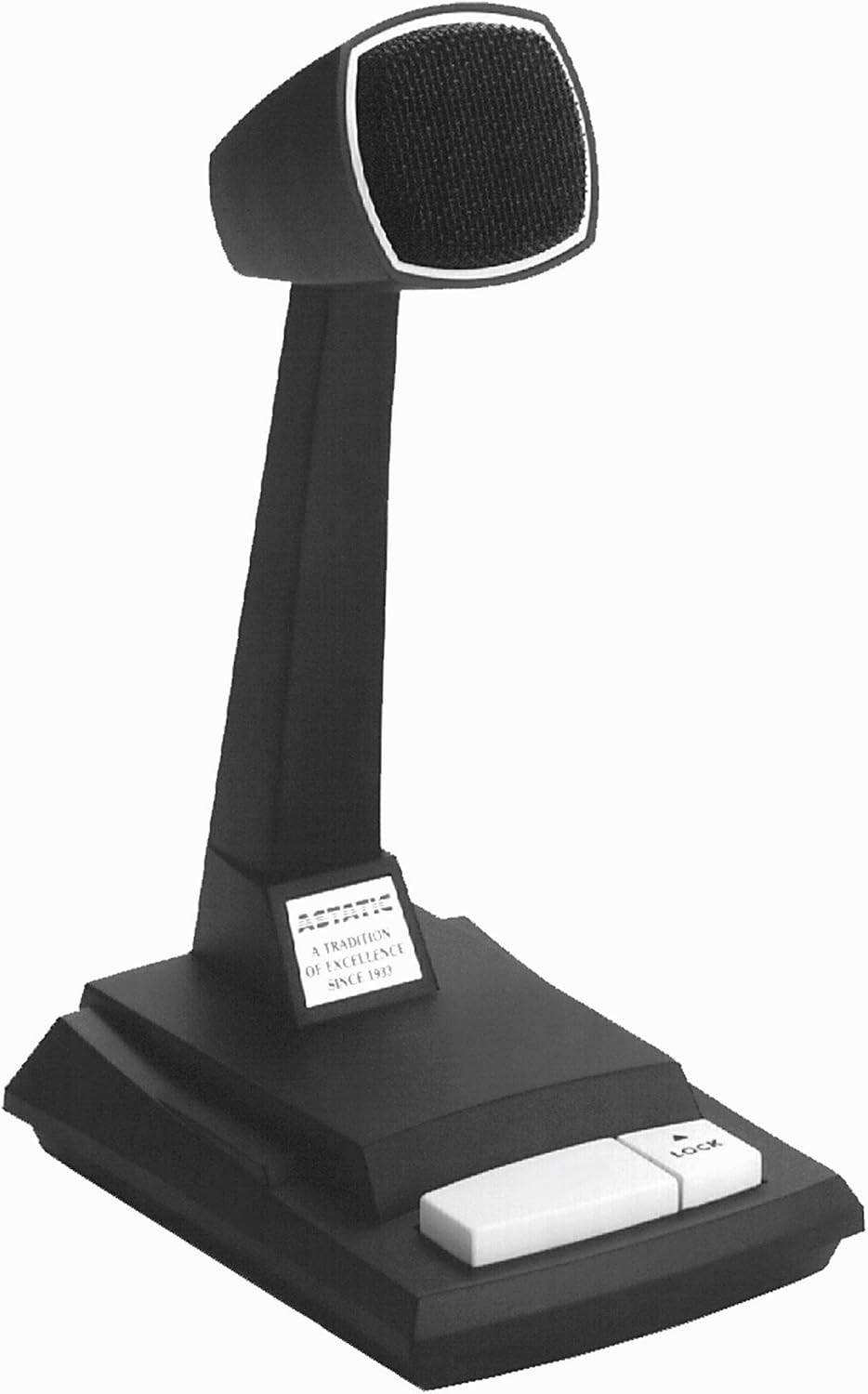 Astatic by CAD Audio 878HL-2 Omnidirectional Dynamic Desktop Microphone with Locking Push-to-Talk Switch – Low-Profile, 6′ Cable, Broad Speech-Optimized Response