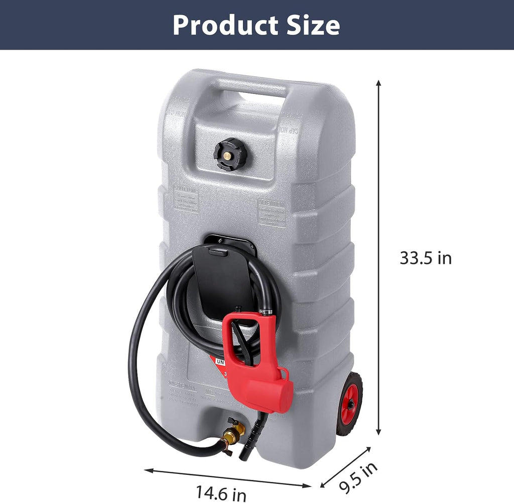 GAOMON Fuel Caddy, 15 Gallon Portable Gasoline Tank Container With Le Fluid Delivery Siphon Pump and 10ft Delivery Hose, Diesel Storage Tank On Wheels for Cars, Lawnmowers, Atvs, and Boats, Gray