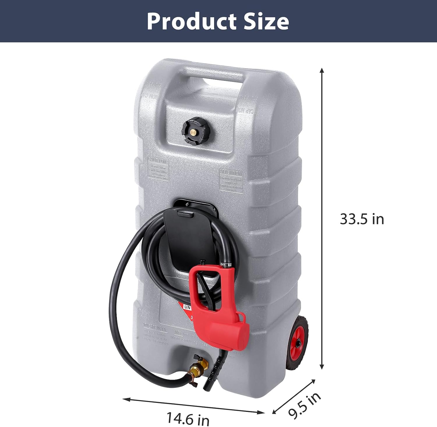 GAOMON Fuel Caddy, 15 Gallon Portable Gasoline Tank Container With Le Fluid Delivery Siphon Pump and 10ft Delivery Hose, Diesel Storage Tank On Wheels for Cars, Lawnmowers, Atvs, and Boats, Gray