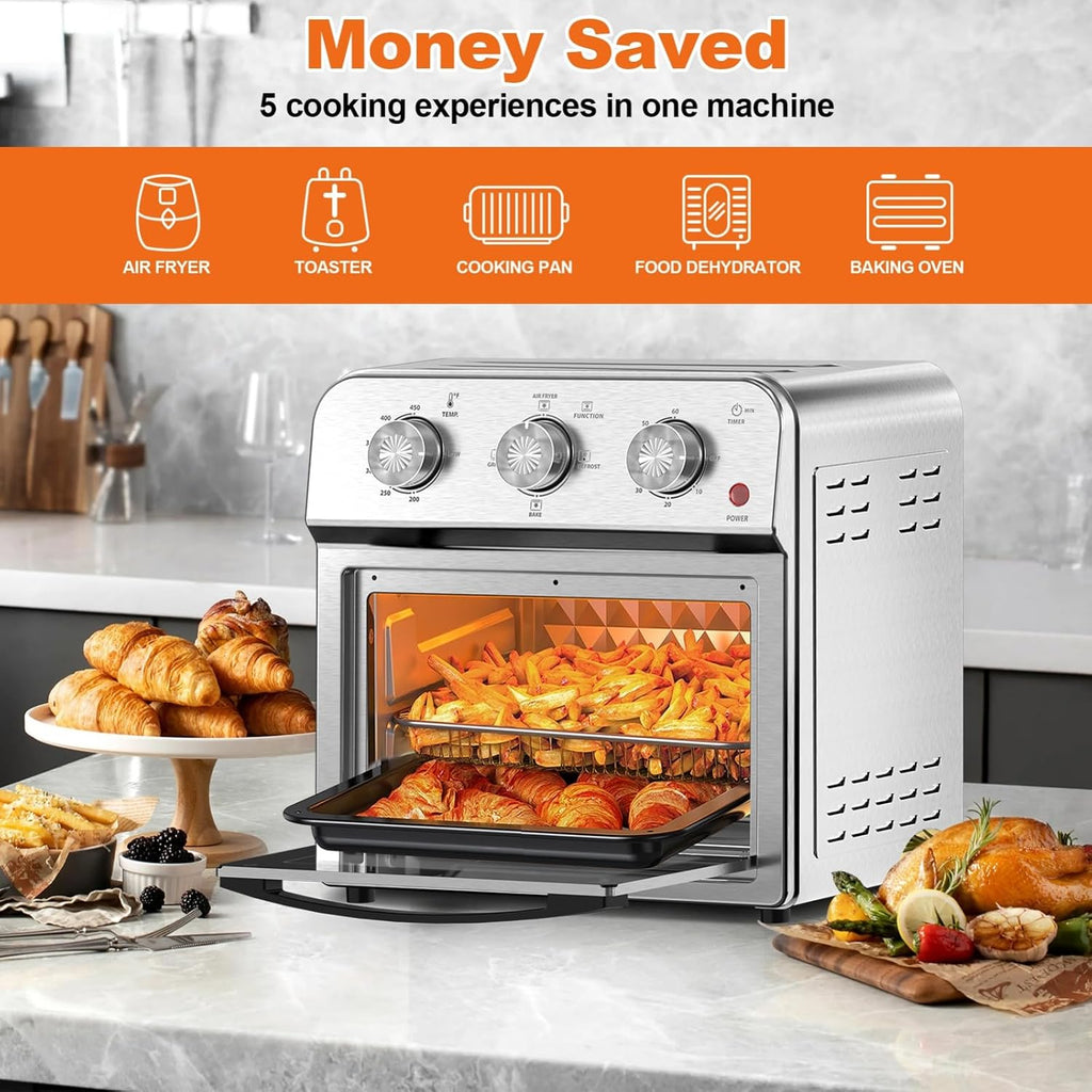 Family Size Air Fryer Toaster Oven Combo,13QT,360° Hot Air Circulation for Healthy Oil-Free Cooking, Multifunctional Convection Contertop Oven, Adjustable Time & Temp Control, Stainless Steel