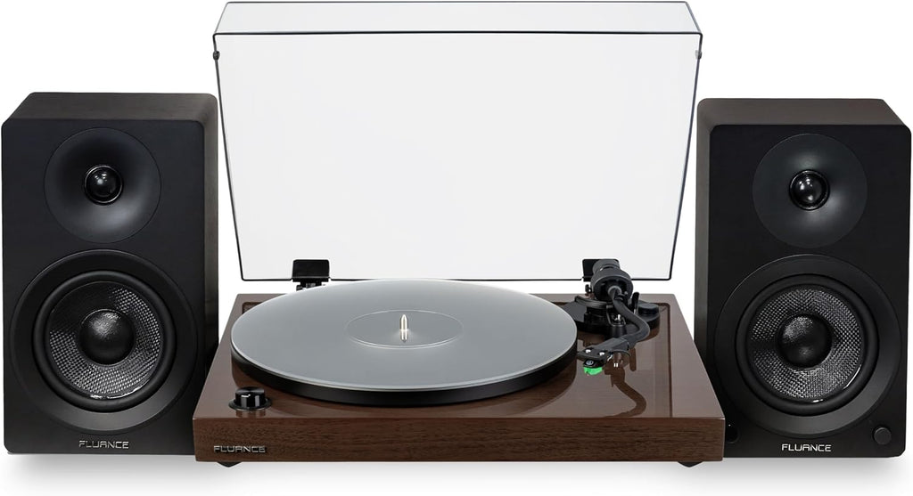 Fluance RT81+ Elite HiFi Vinyl Turntable and Ai41 Powered Bookshelf Speakers Bundle: High Fidelity Sound, Integrated Amplifier, Audio Technica Cartridge (Natural Walnut)