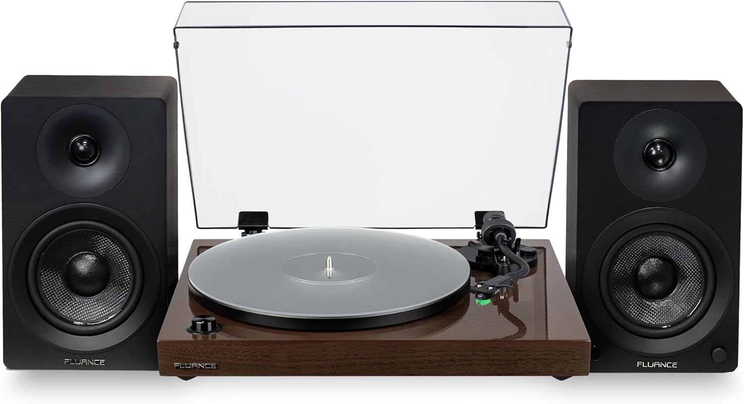 Fluance RT81+ Elite HiFi Vinyl Turntable and Ai41 Powered Bookshelf Speakers Bundle: High Fidelity Sound, Integrated Amplifier, Audio Technica Cartridge (Natural Walnut)