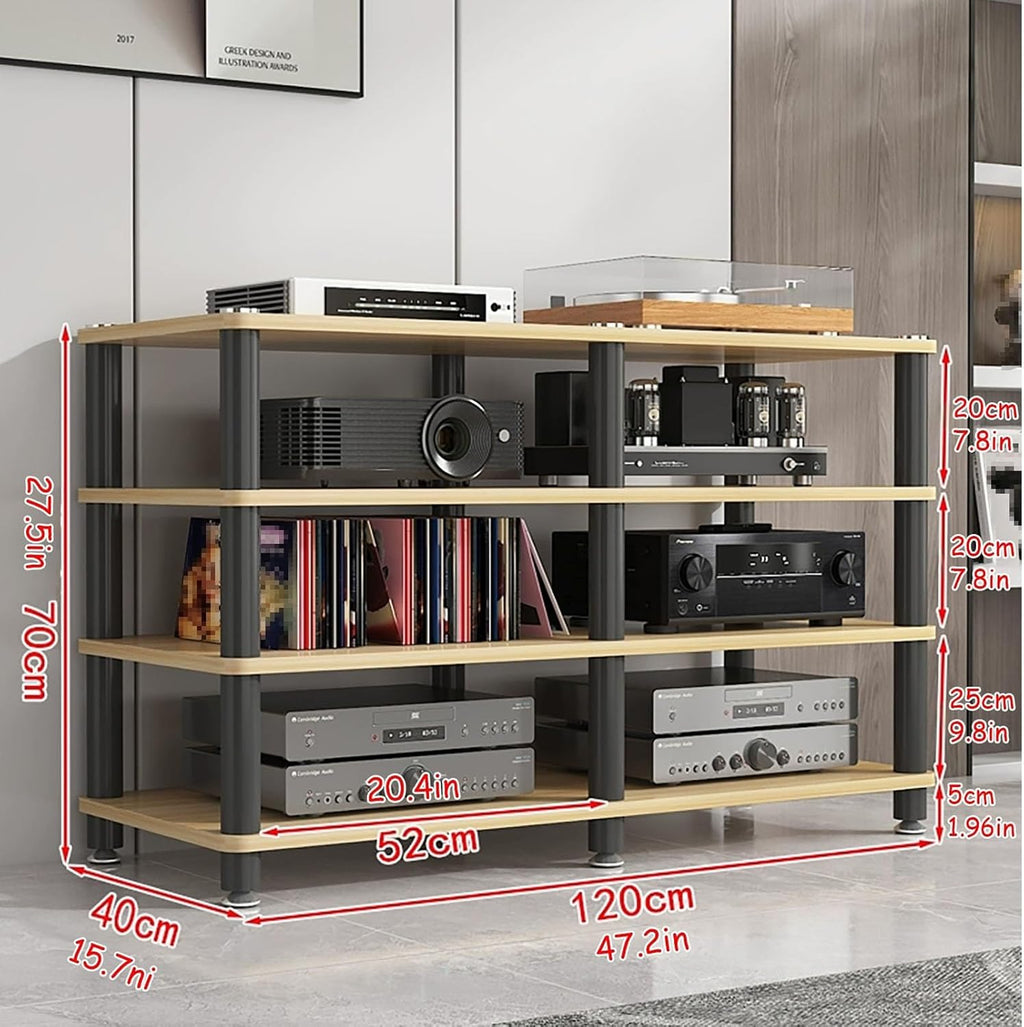 AV Media Stand, Audio Rack Corner Component Cabinet, Open Storage Shelf, Power Amplifier Shelf Equipment, TV Printer Storage Stand, for Home, Office(White,4 Tier 70CM27.5in)