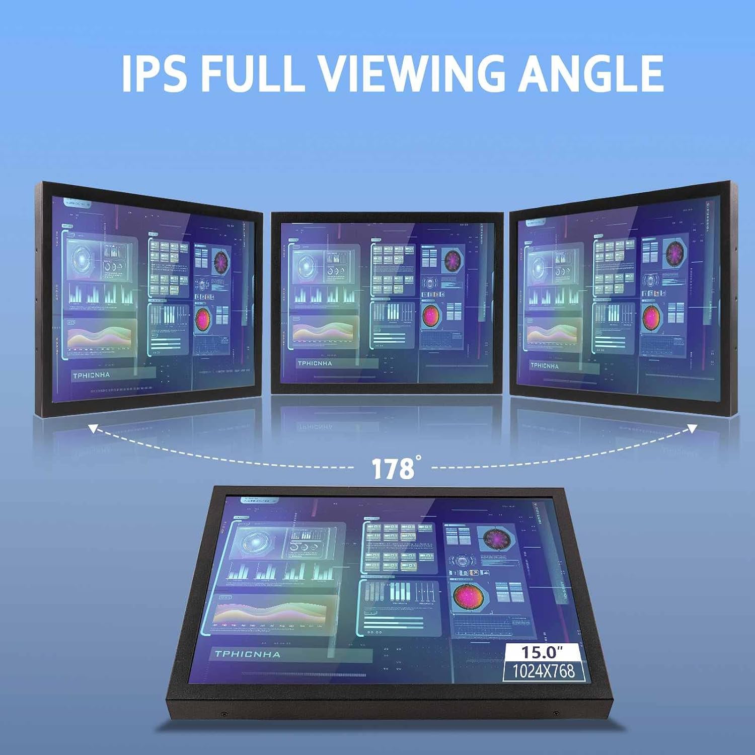 VSDISPLAY Portable Industrial Monitor with Dual Speaker,15 Inch 1024x768 4:3 IPS LCD Touchscreen and VGA DVI Video Input,Metal Shell with Bracket