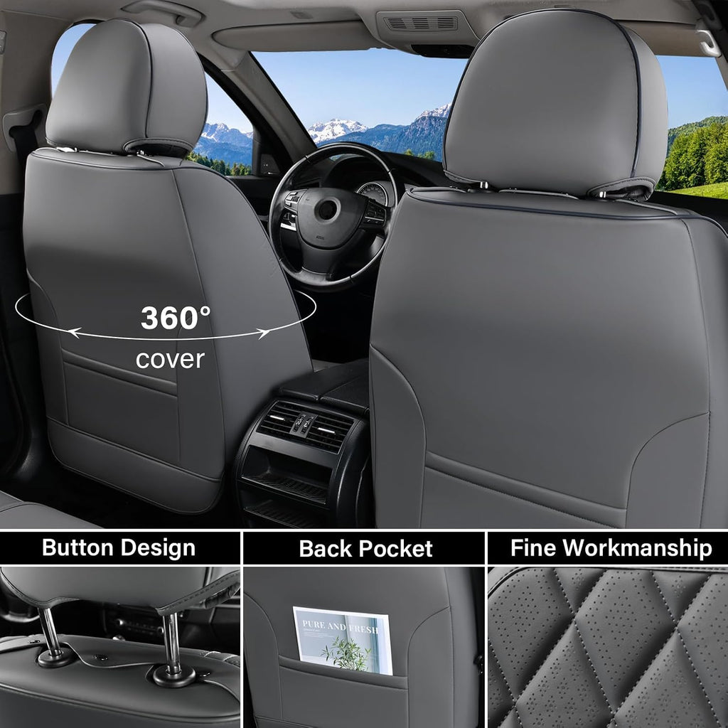 Coverado Car Seat Covers Full Set, Luxury Faux Leather Seat Covers for Cars, Waterproof Car Seat Protector, Gray Car Seat Cover, Universal Automotive Seat Covers Fit for Most Sedan SUV Trucks