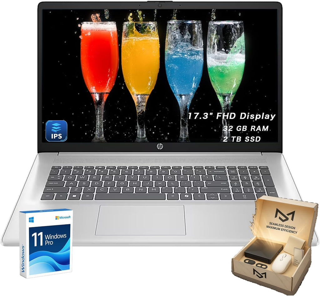 HP 17.3' FHD Laptop, for Business and Students, 17.3' FHD IPS Anti-Glare Display, Intel Core i3-N305 for Everyday Tasks, Long Battery Life, Windows 11 Pro, 32GB RAM, 2TB SSD, Bonus
