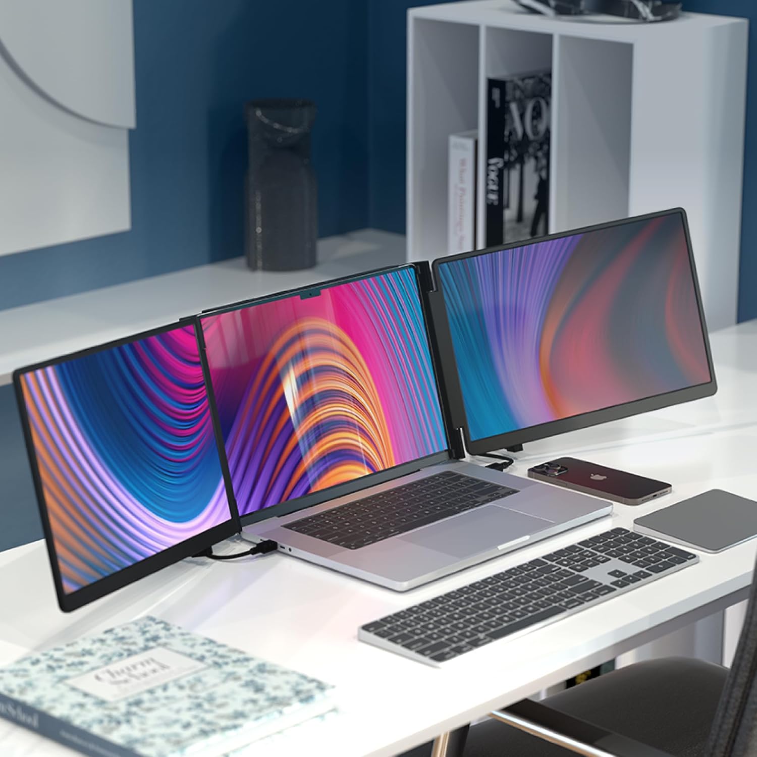 16' Pro Triple Laptop Screen Extender, Dual 16' 2k Portable Monitors, 144Hz, 100% DCI-P3, Compatible with 16' MacBook Pro M1, M2, M3, M4 & Windows Laptops, for Gaming, Creators, & Professional