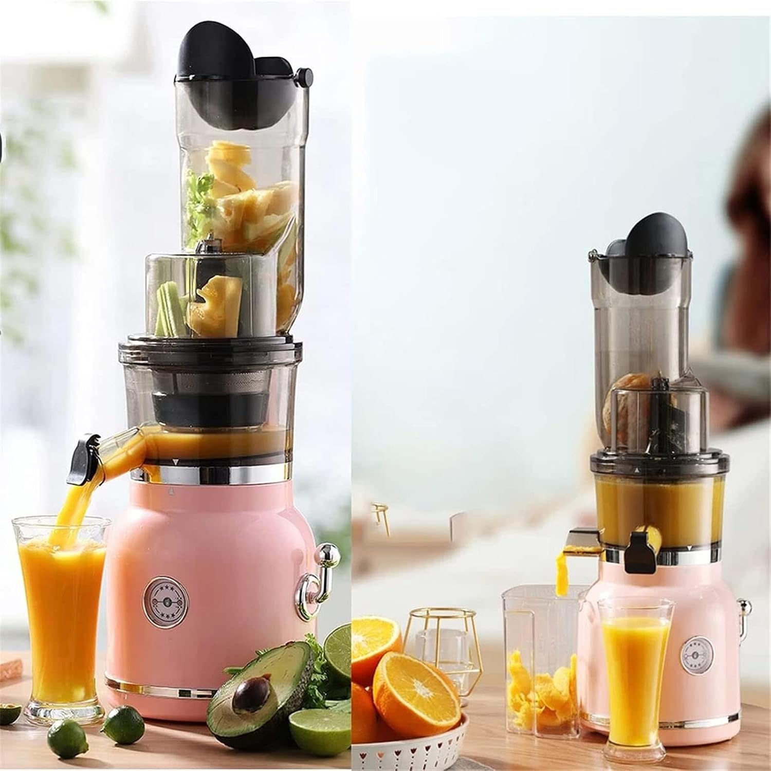 Slow Juicer Machine, Wide Groove Cold Press Masticating Juicer for Fruit & Vegetable, Adjustable Pulp Separation, Easy to Clean