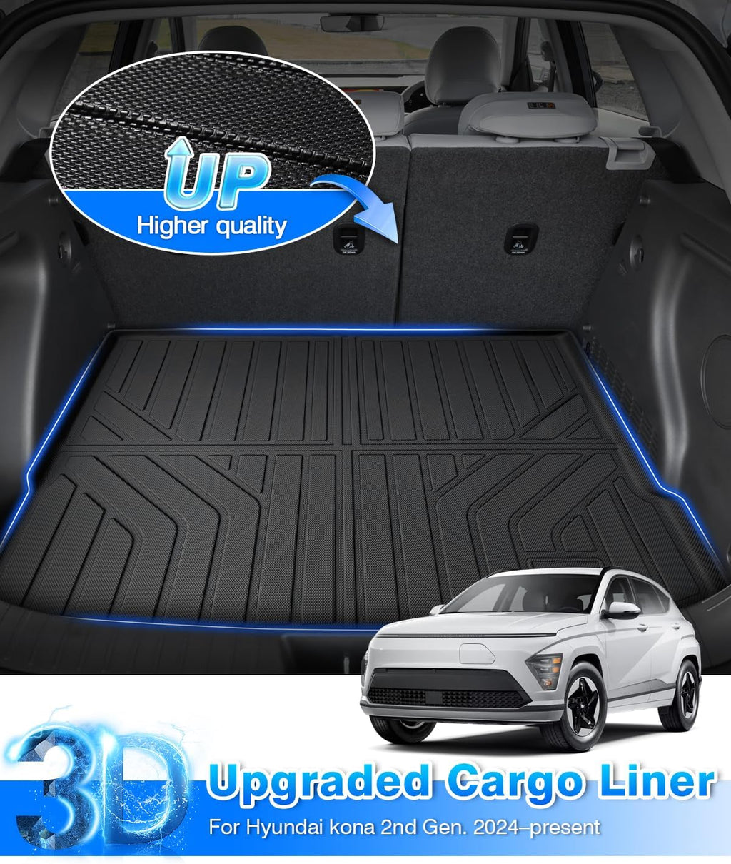 Cartist Floor Mats and Cargo Liner Fit for Hyundai Kona 2024 2025 2026 (No Electric Model) Limited | N Line | SE | SEL Accessories All Weather TPE 1st & 2nd Row Car Rear Trunk Mats