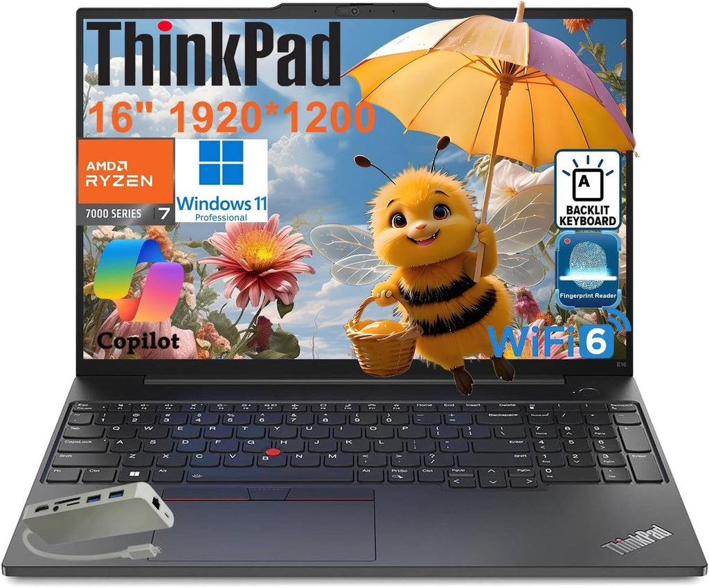 Lenovo ThinkPad E16 Gen 2 Business Laptop, AMD Ryzen 7 7735HS, 32GB DDR5 RAM, 1TB PCIe SSD, 16' FHD+, WiFi 6, Backlit KB, Fingerprint Reader, Windows 11 Pro