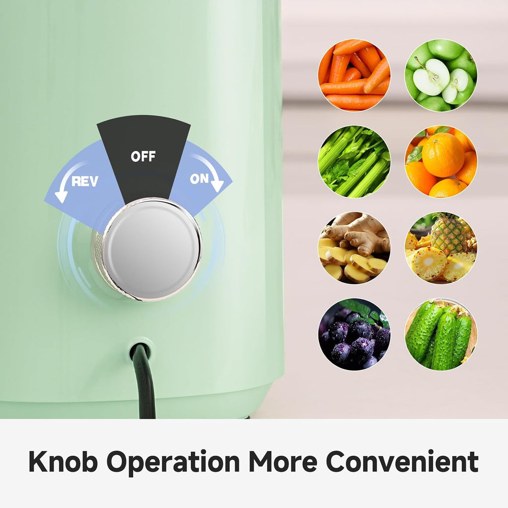 AMZCHEF Cold Press Juicer – 5.8' Wide Mouth Hopper for Whole Recipe Loading, Self Feeding for Hands-Free Operation, Zero Waste Masticating Juicer For More Juice, Less Pulp – Triple Strainers