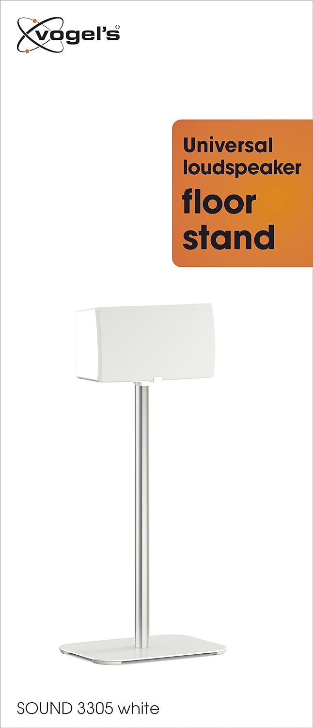 Vogel's Sound 3305 Universal Speaker Floor Stand | Max. 15 lbs (6.5 kg) | Height: 29.5 inch | Also fits Sonos Five & Play:5 | Universal Compatibility | White | 1 Floor Stand