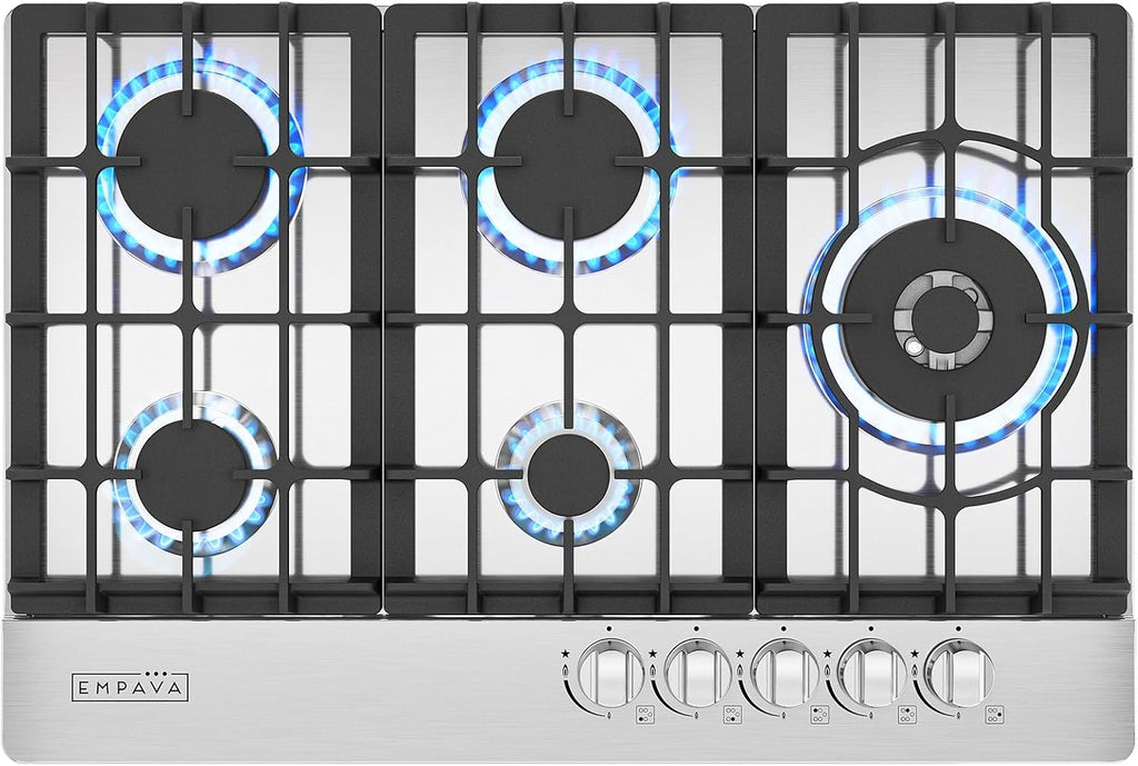 Empava 30-Inch Gas Stove Cooktop - 5 Italy SABAF Sealed Burner NG/LPG Convertible in Stainless Steel