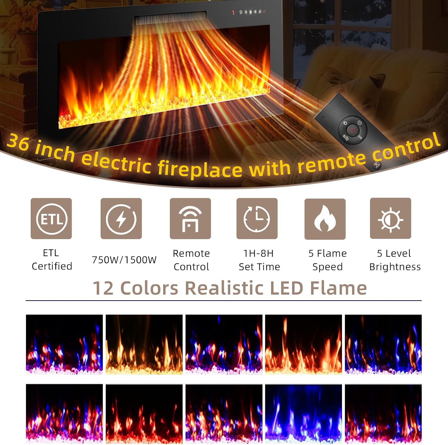 EAG 80' Electric Fireplace TV Stand with 42 inch Fireplace Up to 90' TVs, Entertainment Center with with Storage Cabinet & LED Lights, Modern Media Console for Living Room, White