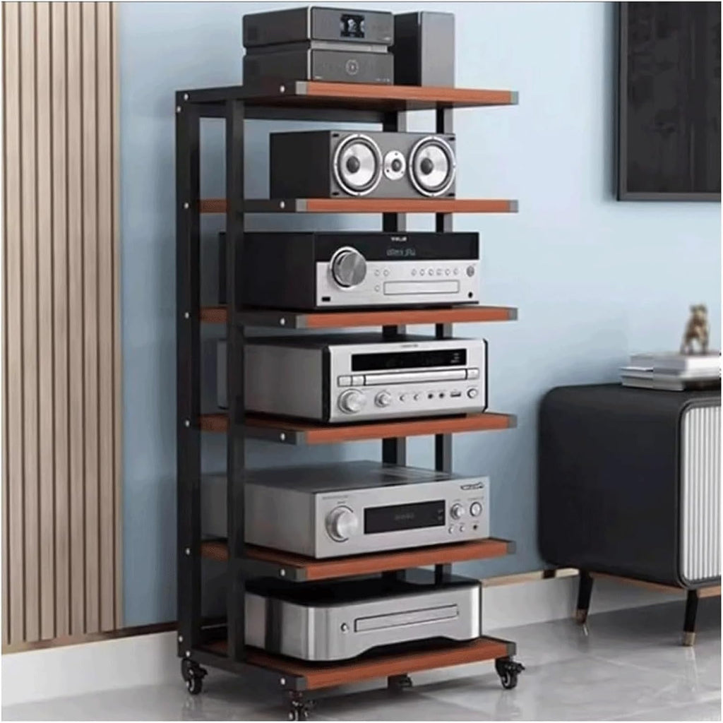 Audio Rack Open Stereo Rack Audio Equipment Rack Audio Movable Stereo Shelf Wood with Wheels HiFi Rack Audio-Video Shelving HiFi Rack(Rot,6 Tier)